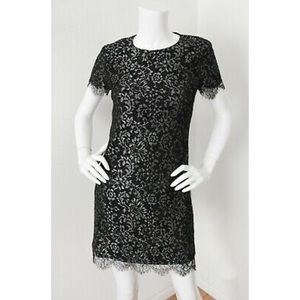 Ralph Lauren Black Label Metallic Silver Lace Short Sleeve Cocktail Dress